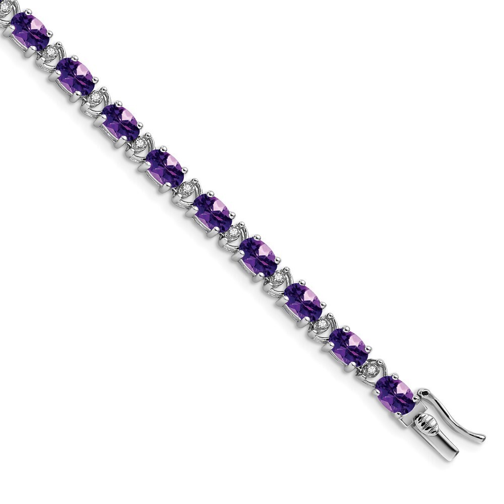 14k White Gold Oval Amethyst & Diamond Bracelet